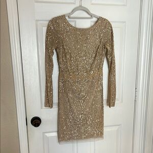 Aidan Mattox Gold Sequin Long Sleeve Bodycon Dress